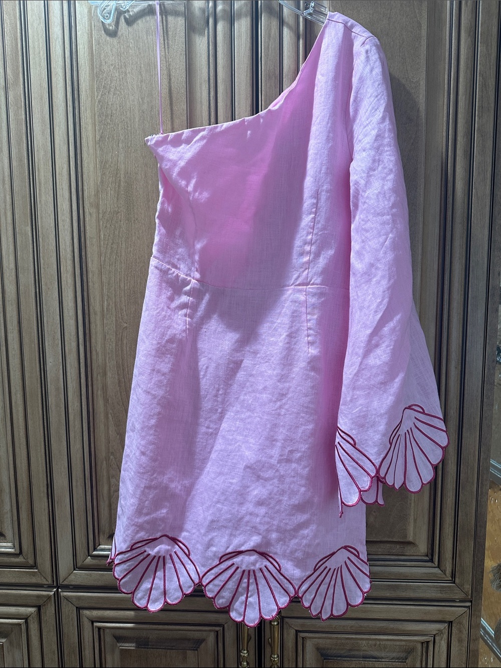 One-Shoulder Pink Mini Skirt with Scallop Trim - Picture 1 of 5